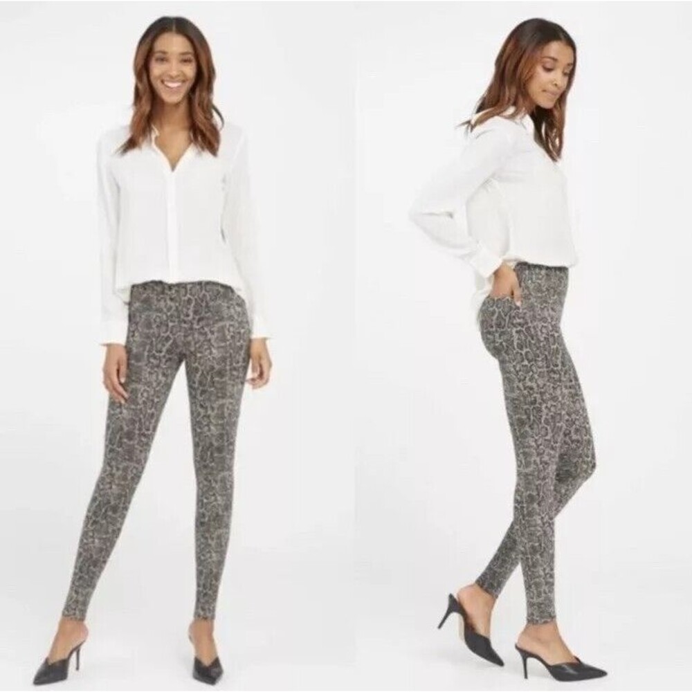 Spanx Women’s Small Jean-ish Ankle Leggings Taupe Snake Skin Tummy Control